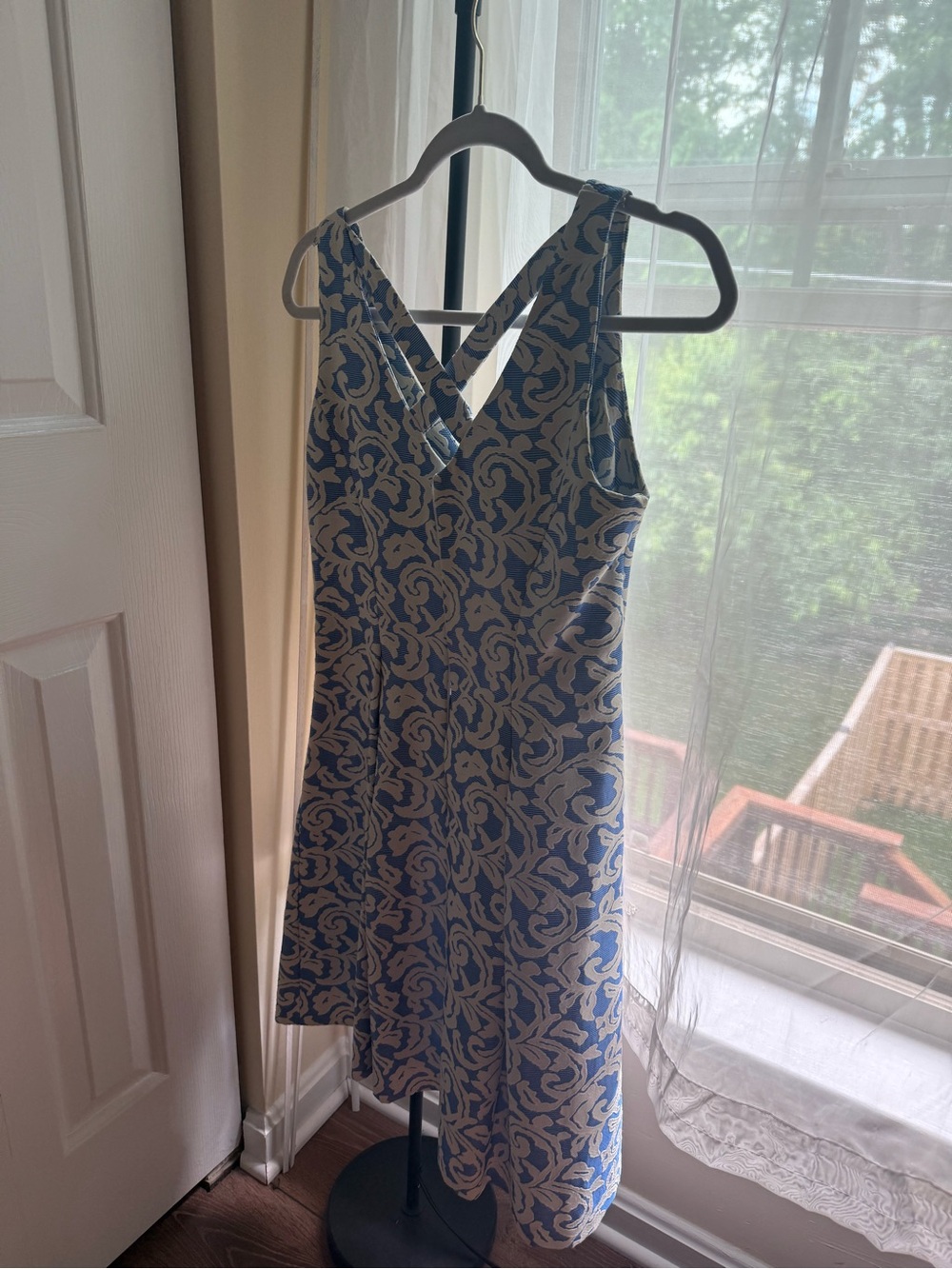 Just...Taylor Blue and Cream Floral Midi Dress with Cross Back